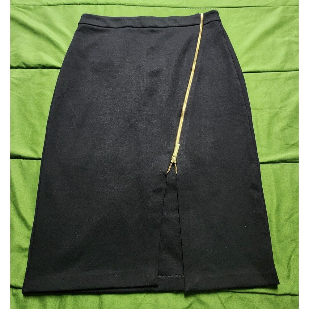 Michael Kors Straight Gold Zipper Skirt Black Size 8